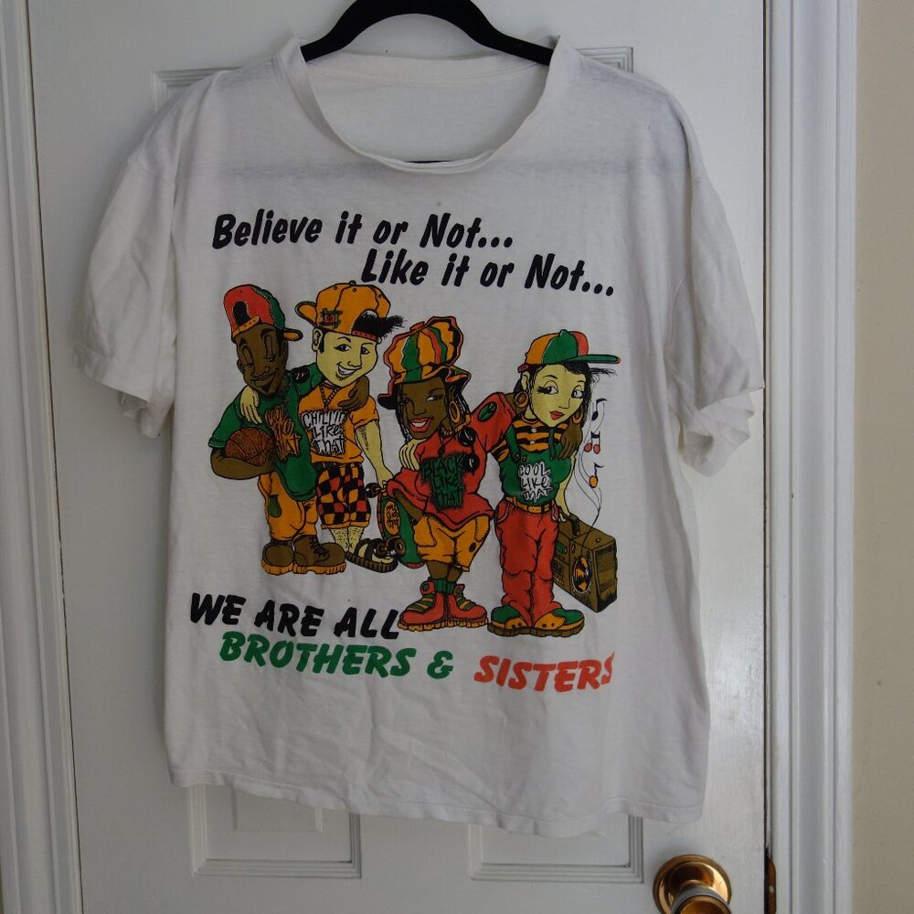 Vtg 90’s Single Stitch Hip Hop We Are All Brothers & Sisters Tee-Shirt L?